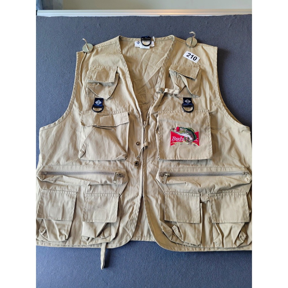 Columbia PFG Men's L Beige Fishing Vest Zip Front Multi-Pocket Canvas